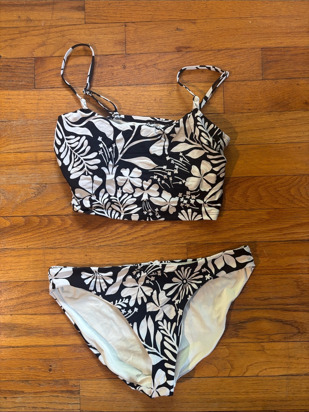 Roxy Black and White Floral Bikini Set
